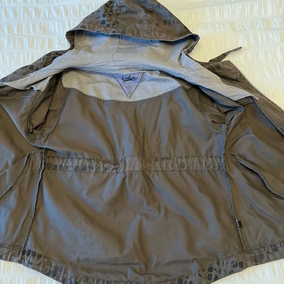 LODEN Khaki Abstract Print Hood Zip Front Jacket 3/4 Sleeve Artsy Layer Canada - Picture 12 of 16